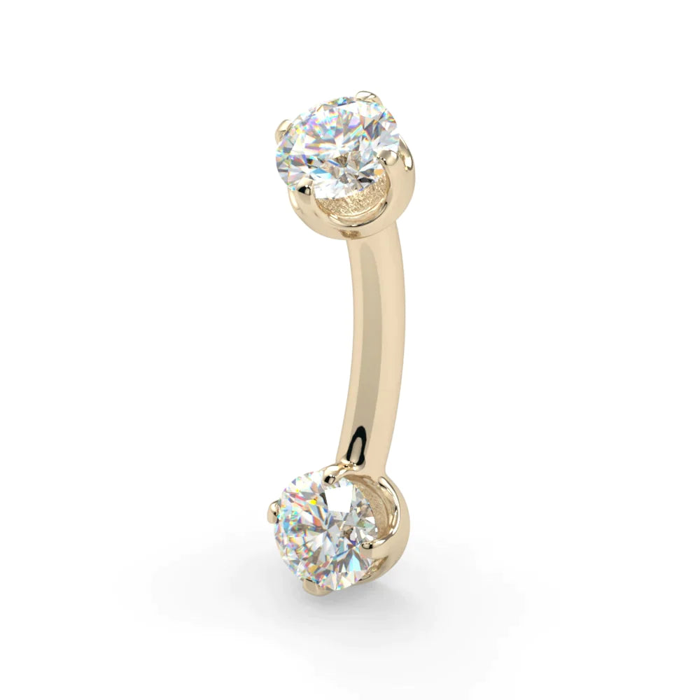 KIWI DIAMOND - PRONG SET (3MM X 3MM) 16g CURVED BARBELL - 14KT OR 18KT SOLID GOLD - THREADED