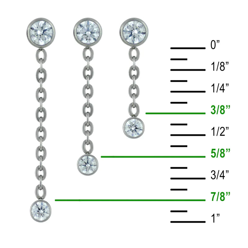 NEOMETAL - DOUBLE BEZEL DANGLE - CUBIC ZIRCONIA - TITANIUM - THREADLESS END
