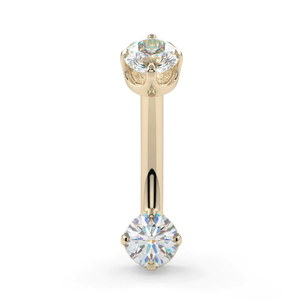 KIWI DIAMOND - PRONG SET (3MM X 3MM) 16g CURVED BARBELL - 14KT OR 18KT SOLID GOLD - THREADED