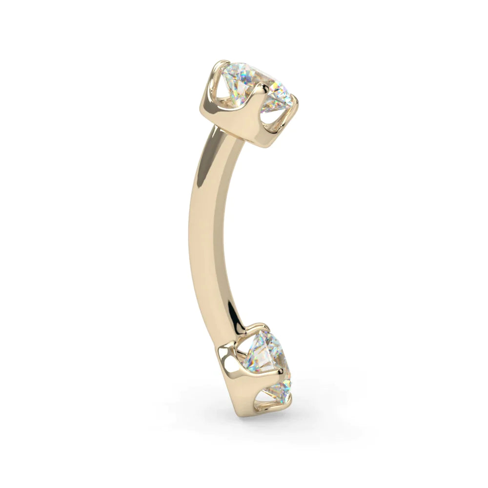KIWI DIAMOND - PRONG SET (3MM X 3MM) 16g CURVED BARBELL - 14KT OR 18KT SOLID GOLD - THREADED
