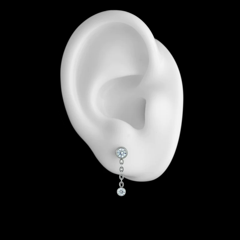 NEOMETAL - DOUBLE BEZEL DANGLE - CUBIC ZIRCONIA - TITANIUM - THREADLESS END