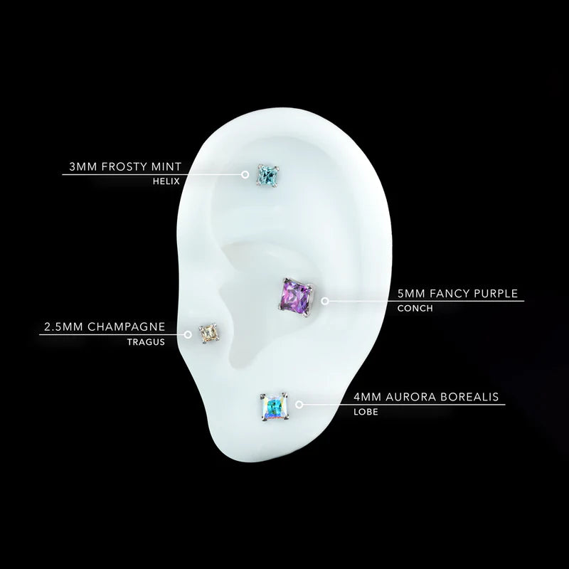 NEOMETAL - PRINCESS CUT PRONG SET GEM - GREEN CZ - TITANIUM - THREADLESS END