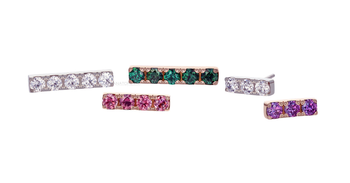 Anatometal - Gem Bar - 4 Gems - 18kt Solid Gold - CZ - Threadless
