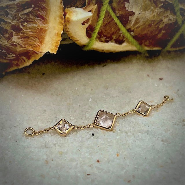 GOLDEN AROWANA - Morganite - Triple Square Bezel Chain - 35mm - 14kt Solid Gold