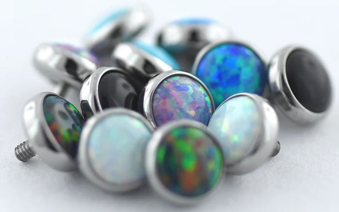 NEOMETAL - MnM - Cabochon - PEACOCK OPAL - TITANIUM - THREADED END