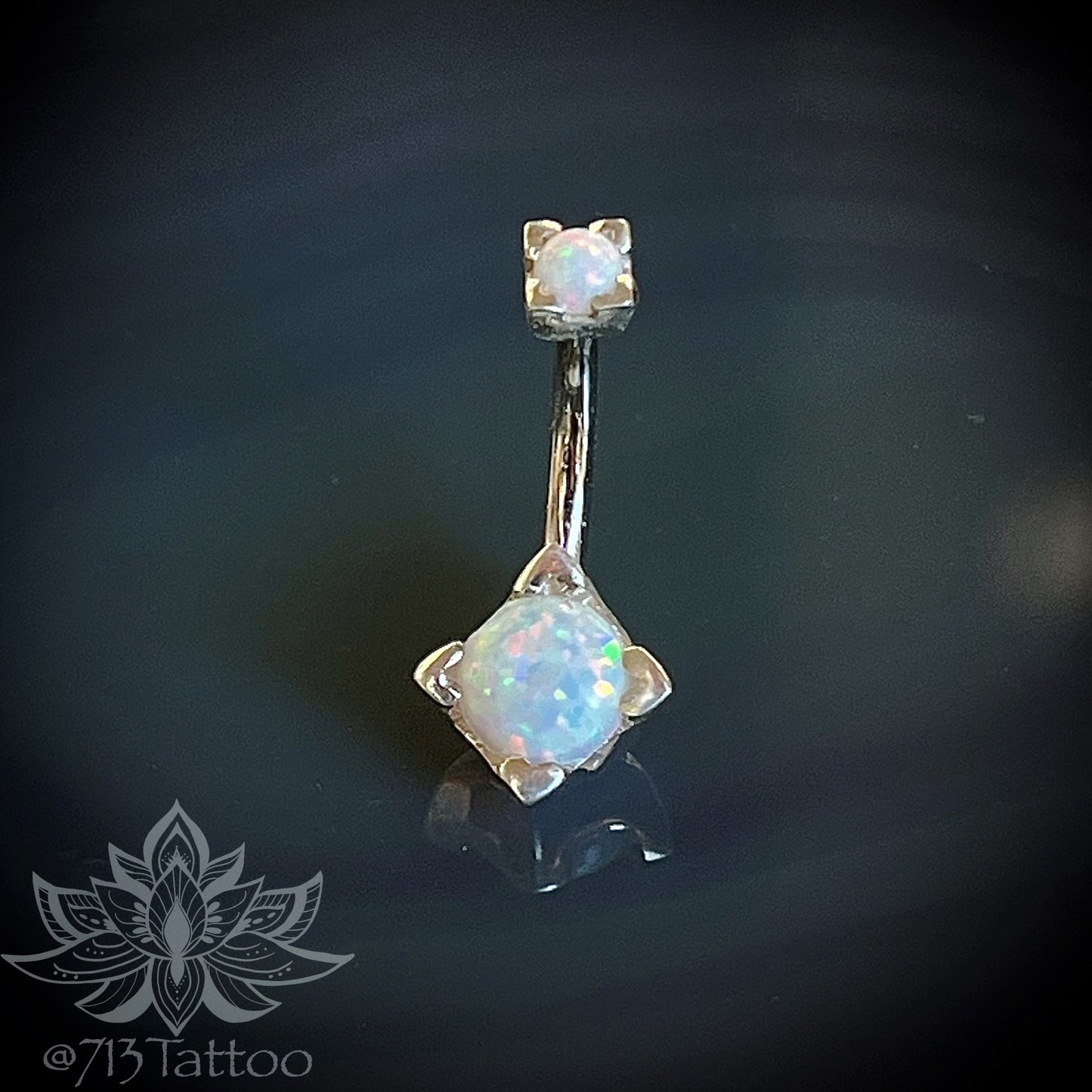 LeRoi - Tres Jolie - Round Cut - White Opal - 14g Curved Barbell - Implant Grade ASTM F-138 316LVM Surgical Stainless-Steel