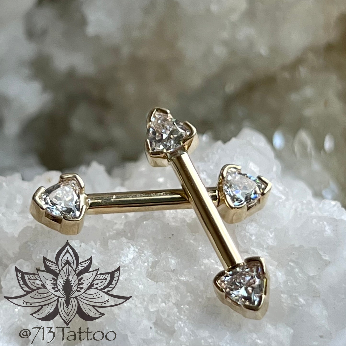 BODY GEMS - TRILLION BARBELL - 12G 1/2" - 14KT SOLID GOLD -THREADED BARBELL