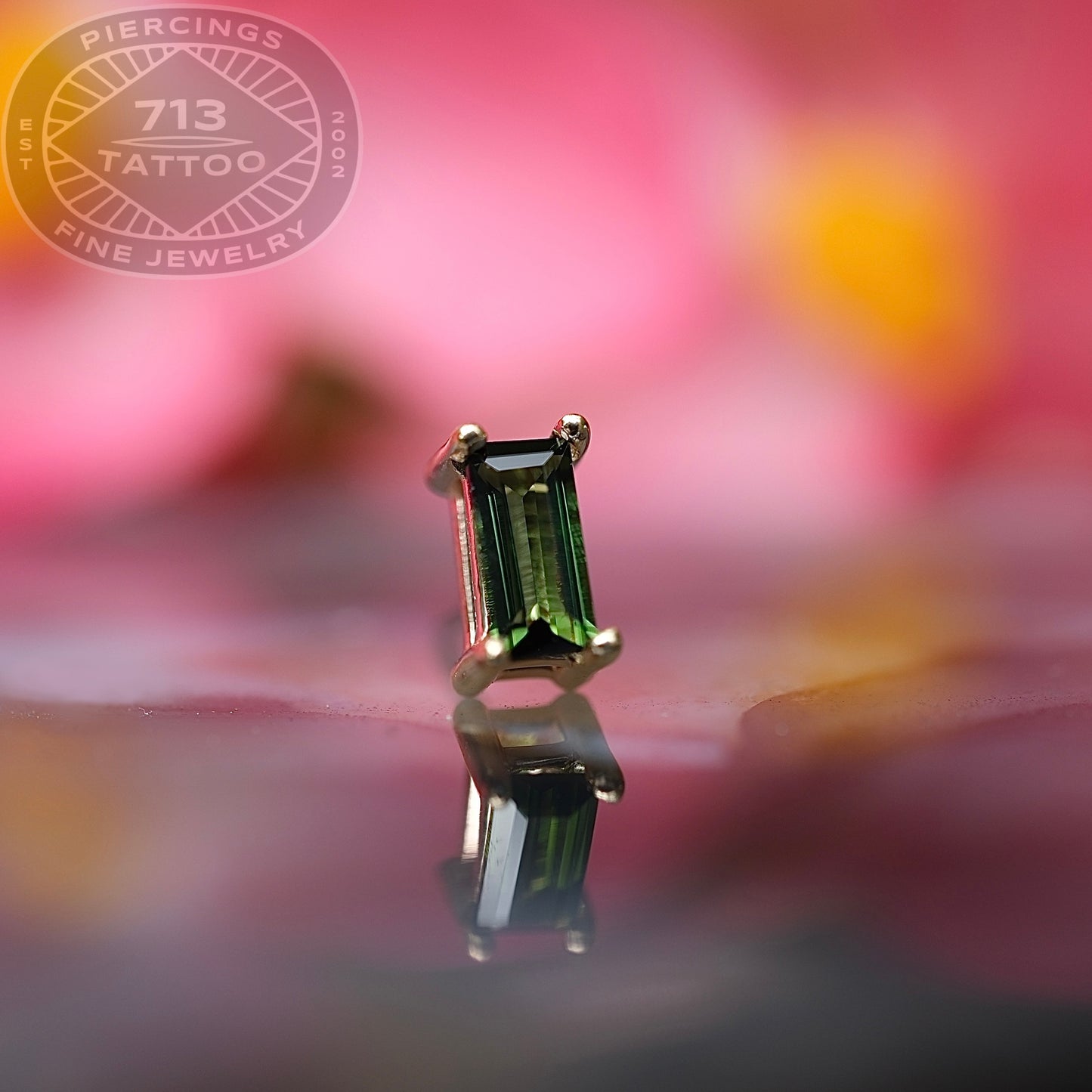 Kiwi Diamond - Baguette Prong - 4mm x 2mm - 14kt Solid Gold - CZ - Threadless