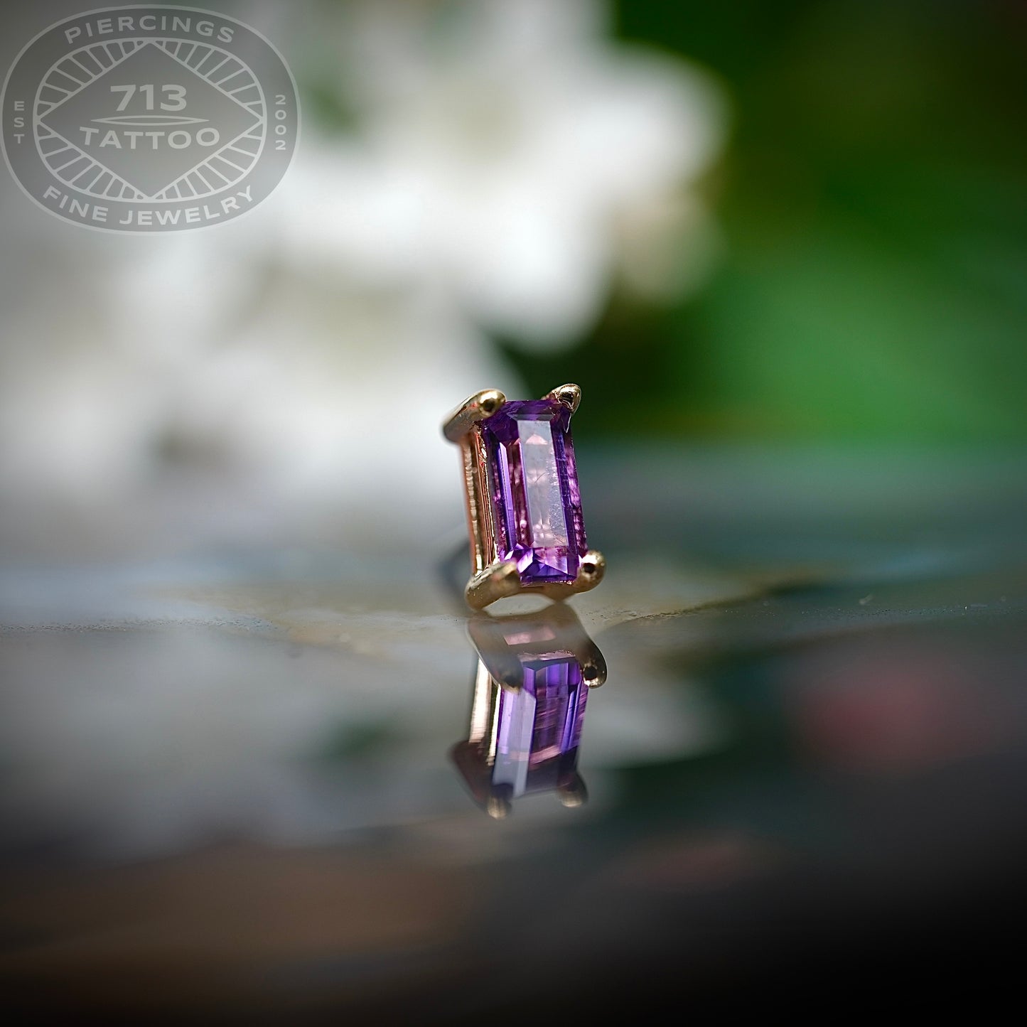 Kiwi Diamond - Baguette Prong - 4mm x 2mm - 14kt Solid Gold - CZ - Threadless