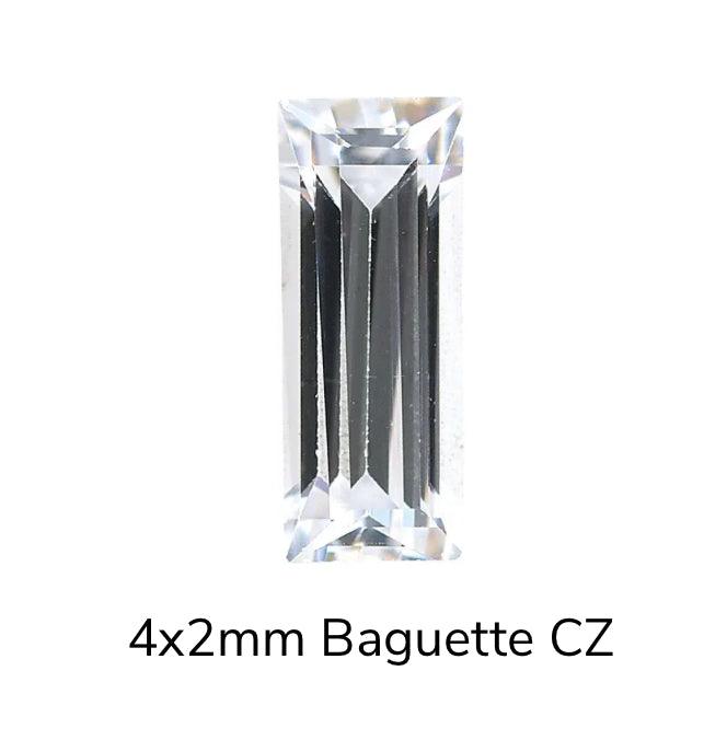 Kiwi Diamond - Baguette Prong - 4mm x 2mm - 14kt Solid Gold - CZ - Threadless
