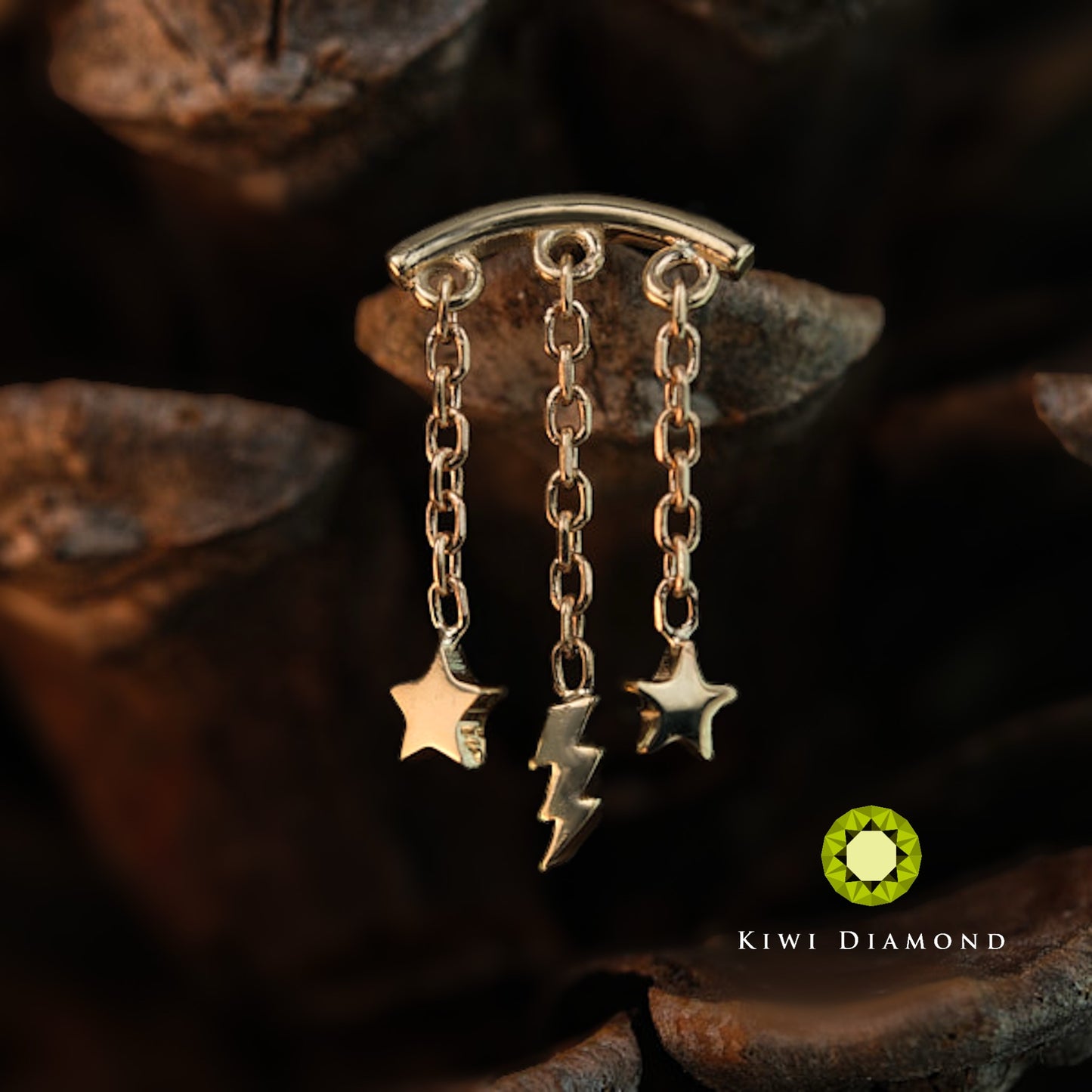 KIWI DIAMOND - TEMPEST HIDDEN HELIX - 14KT SOLID GOLD - THREADLESS END