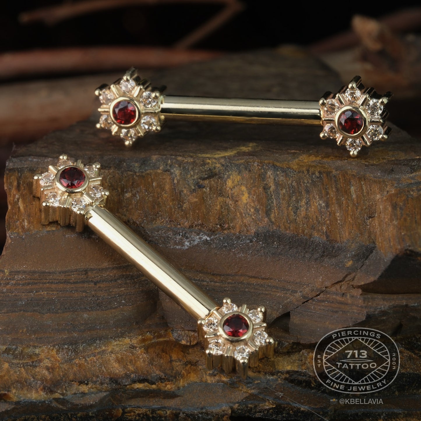BVLA - MINI TOLTEC - 14KT SOLID GOLD - STRAIGHT BARBELL