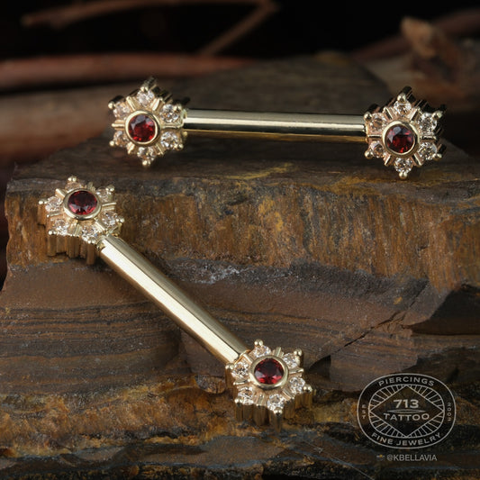 BVLA - MINI TOLTEC - 14KT SOLID GOLD - STRAIGHT BARBELL