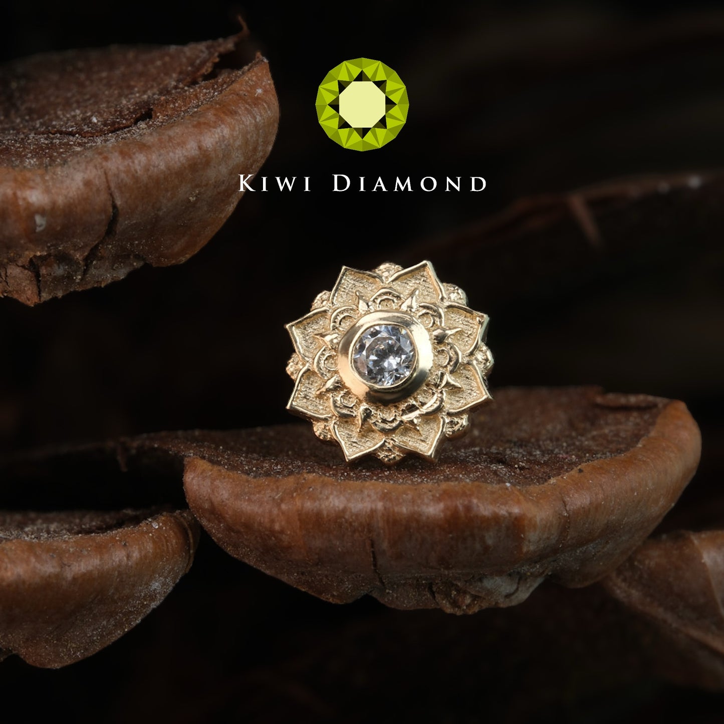 KIWI DIAMOND JEWELRY - MANDALA (5.5MM) - 14KT SOLID GOLD - THREADLESS END *
