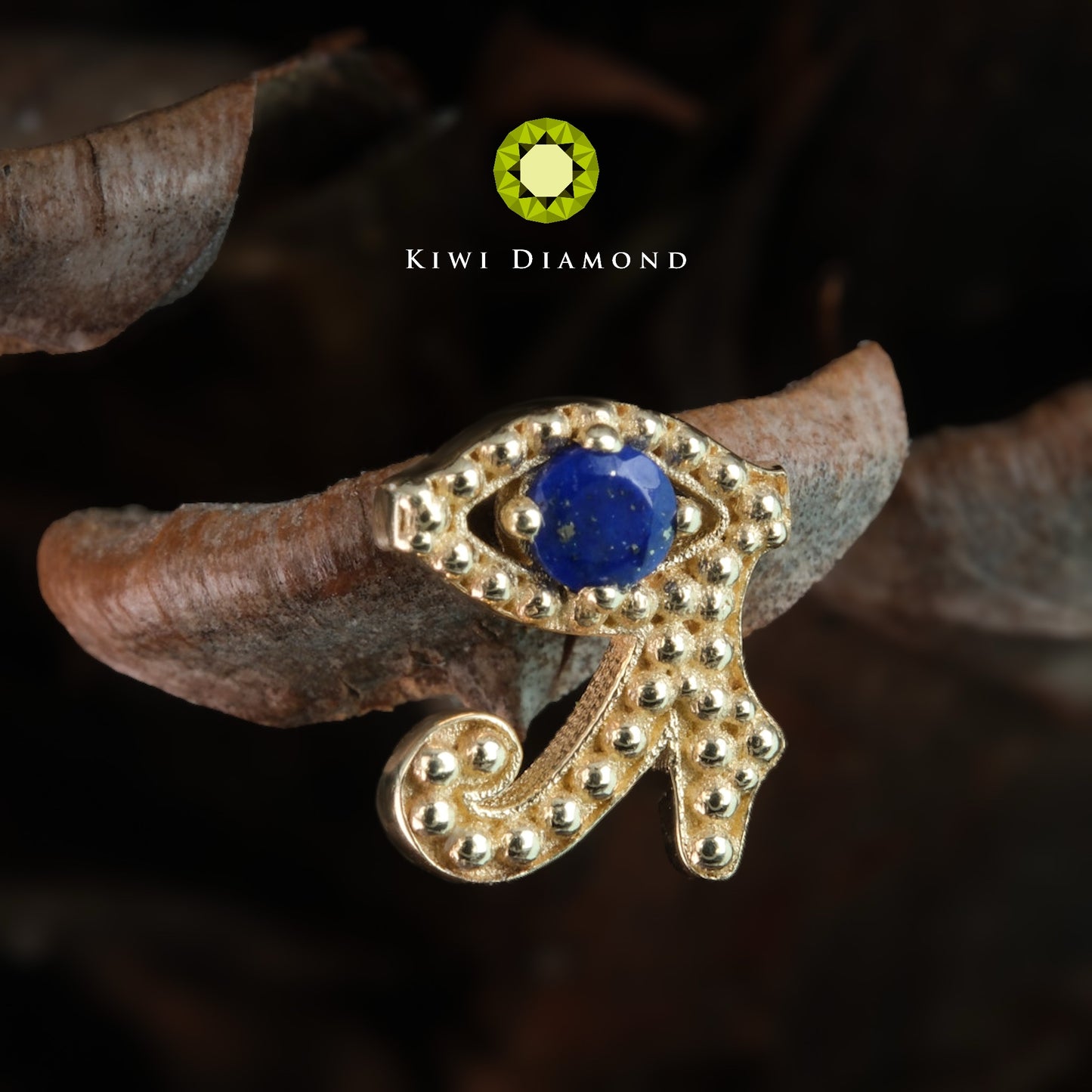 KIWI DIAMOND JEWELRY - EYE OF HORUS - 14KT SOLID GOLD - THREADED END