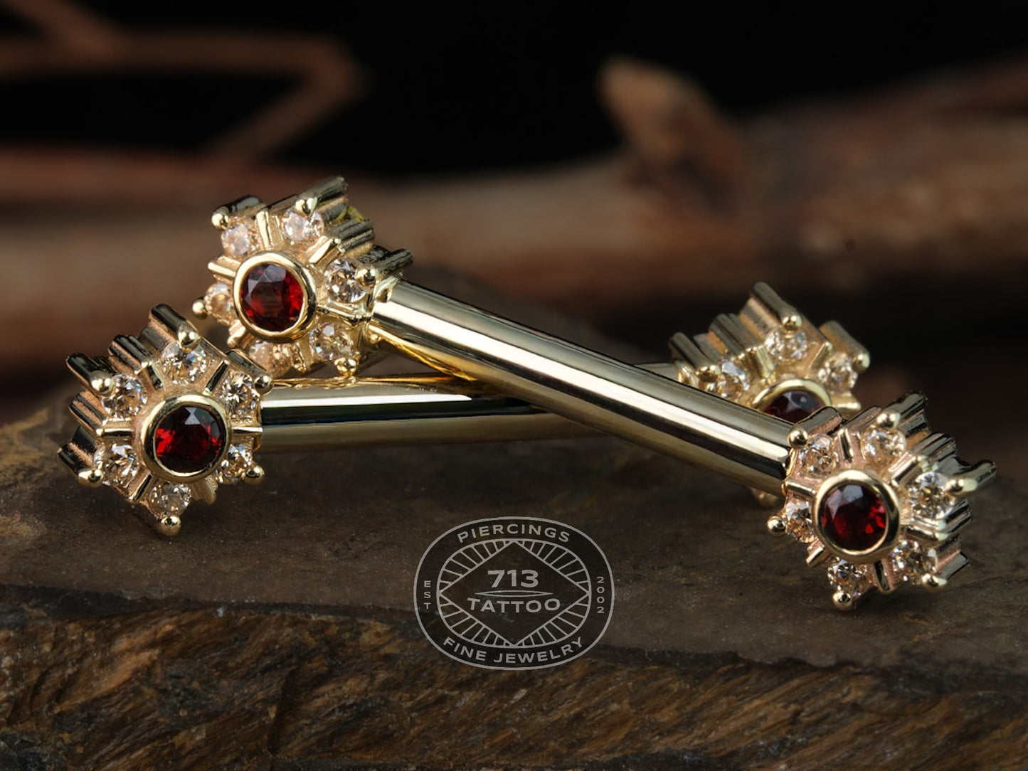 BVLA - MINI TOLTEC - 14KT SOLID GOLD - STRAIGHT BARBELL