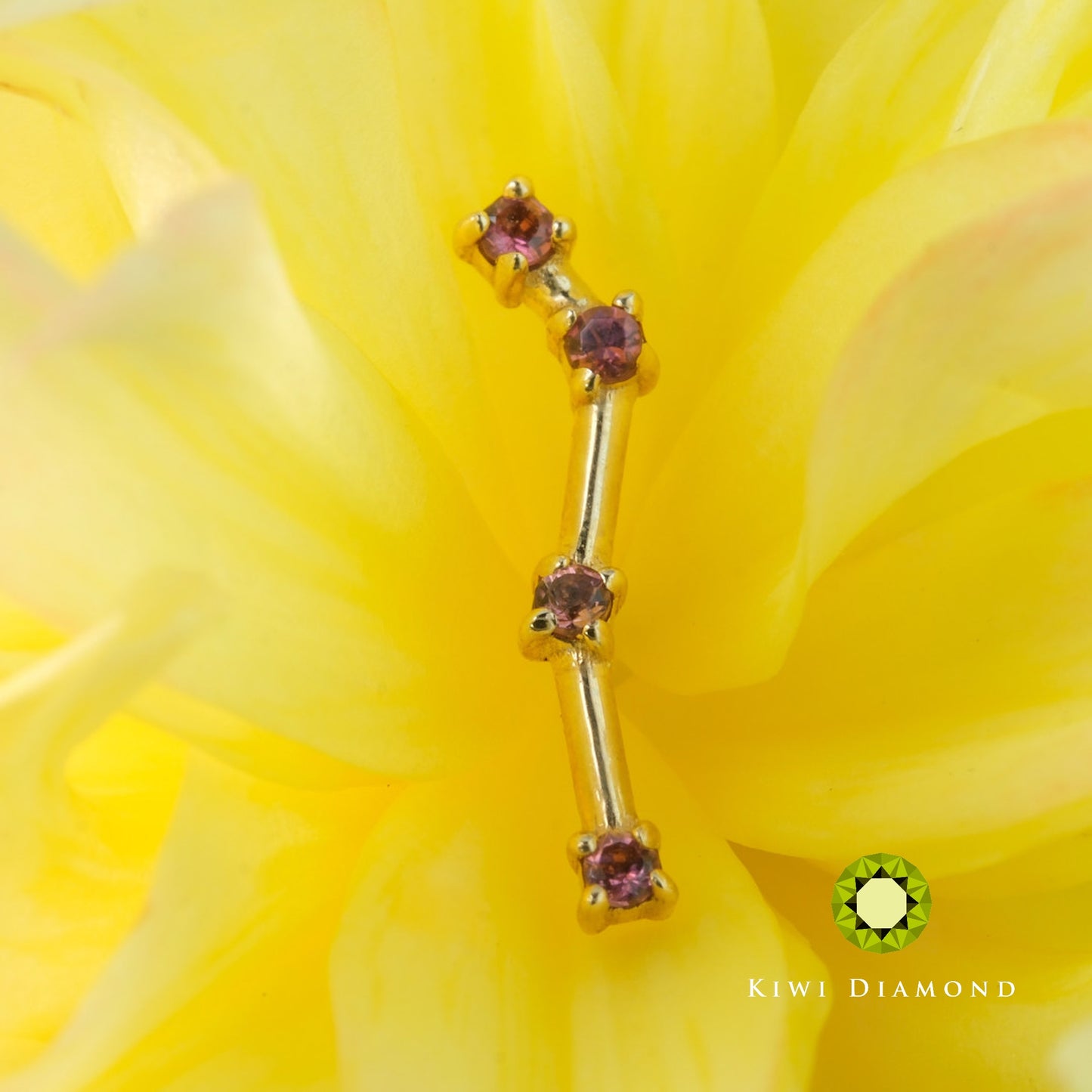 KIWI DIAMOND - CONSTELLATION STYLE END - 14KT SOLID GOLD - THREADLESS END