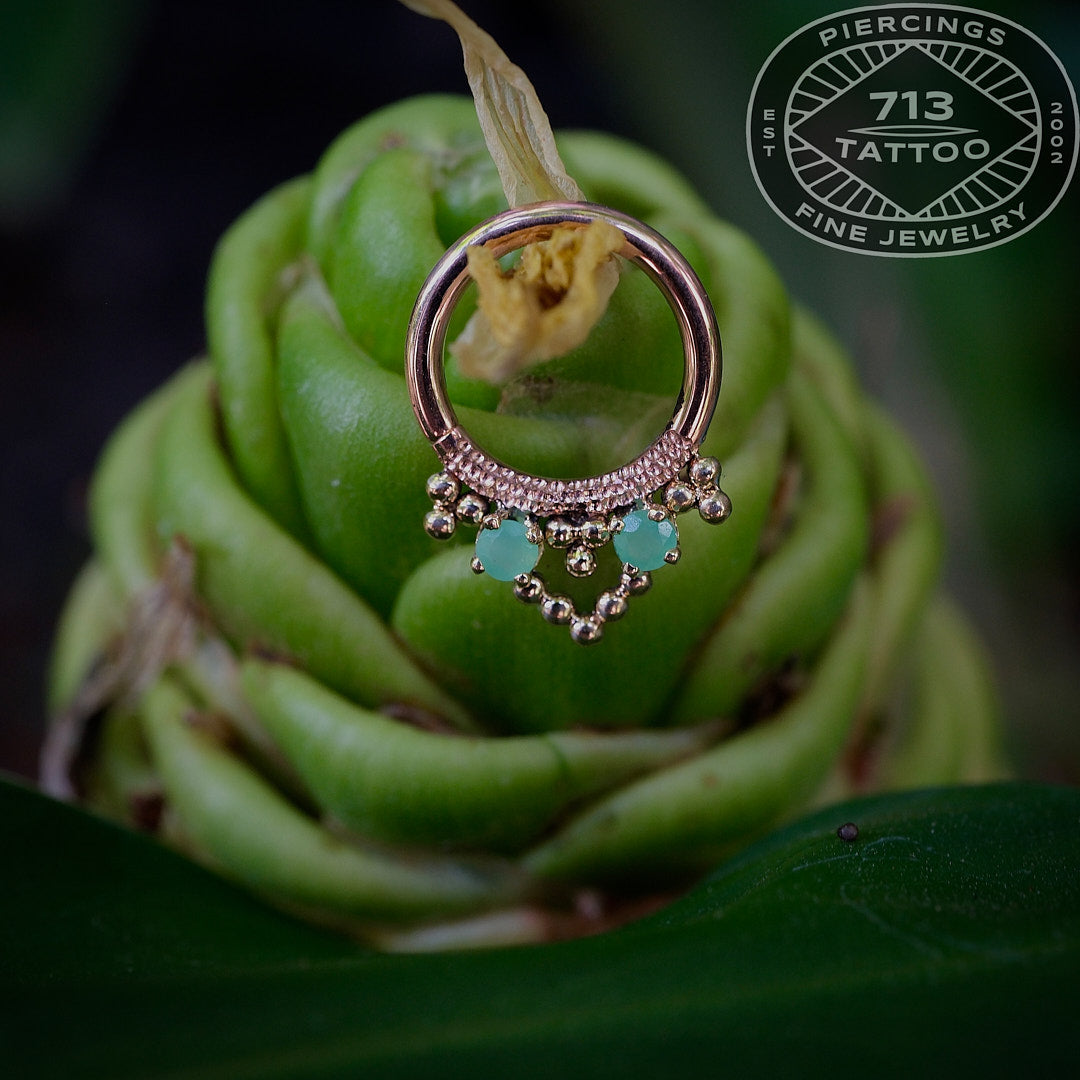 DUSK BODY JEWELRY - CHRYSOPRASE BEADED - 14KT ROSE GOLD -SEAM RING