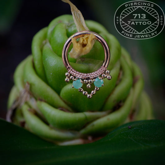 DUSK BODY JEWELRY - CHRYSOPRASE BEADED - 14KT ROSE GOLD -SEAM RING