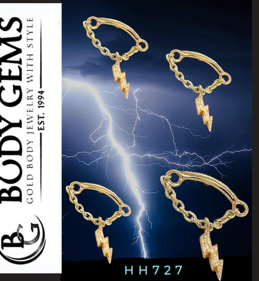 BODY GEMS - HIDDEN HELIX - LIGHTNING BOLT ENHANCER - 14KT SOLID GOLD - THREADED END (Copy)