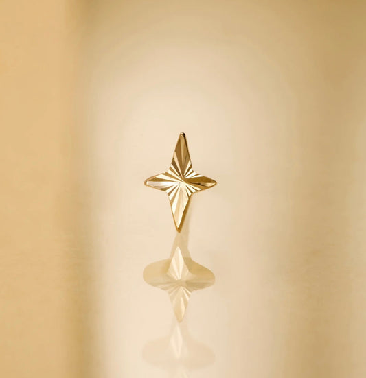 EMBER JEWELRY - ENGRAVED 4 POINT STAR - 14KT SOLID GOLD - THREADLESS END