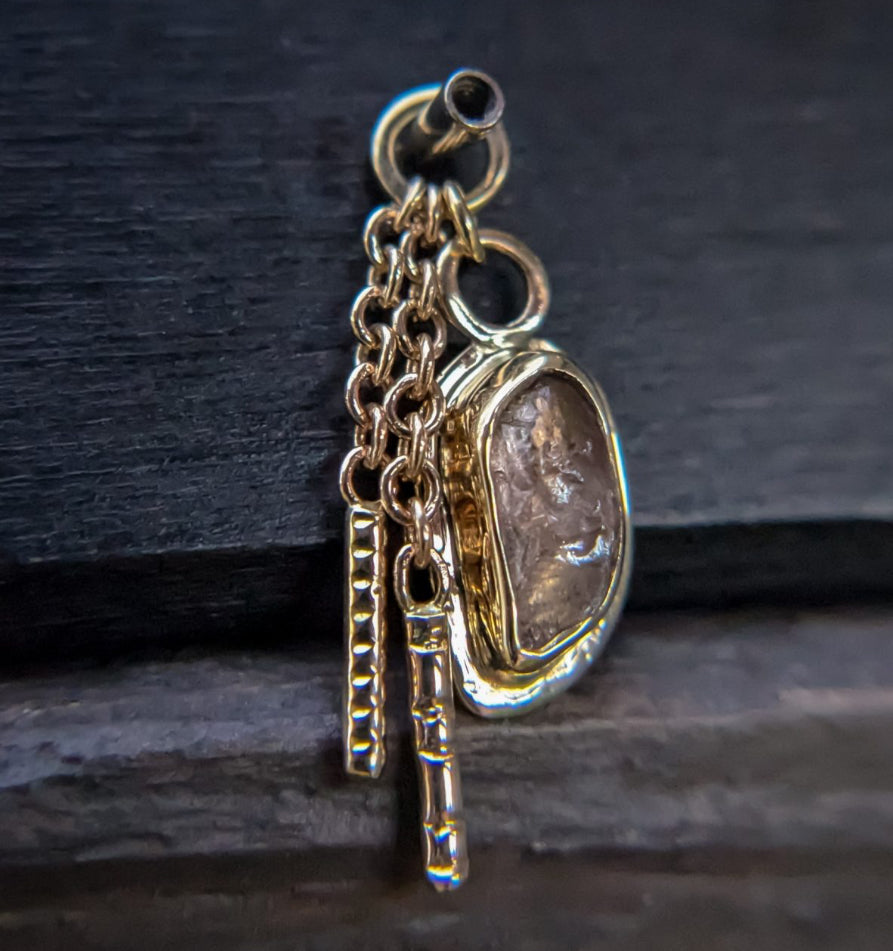 HIGH NOON HANDMADE - SANDMAN CHARM WITH ROUGH CHAMPAGNE IMPERIAL GARNET- 14KT YELLOW GOLD- CHARM