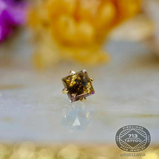 DIABLO ORGANICS - 3MM SINGLE SMOKY TOPAZ GEM PRONG - 14KT SOLID GOLD - THREADLESS END