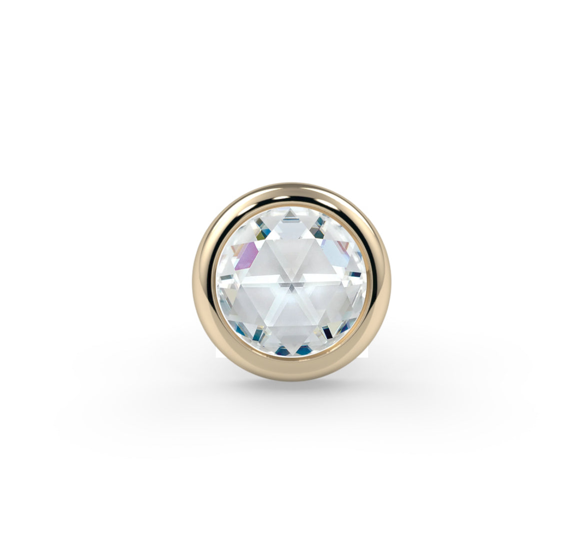 KIWI DIAMOND - CABOCHON BEZEL END (14G 3MM) - 14KT SOLID GOLD - THREADED END