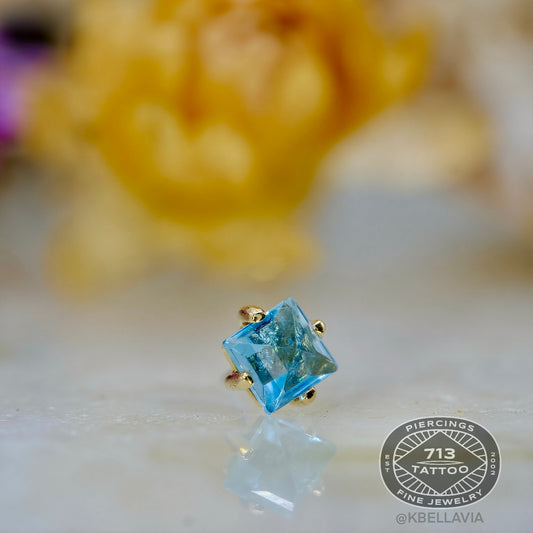 DIABLO ORGANICS - 3MM SINGLE BLUE TOPAZ GEM PRONG - 14KT SOLID GOLD - THREADLESS END