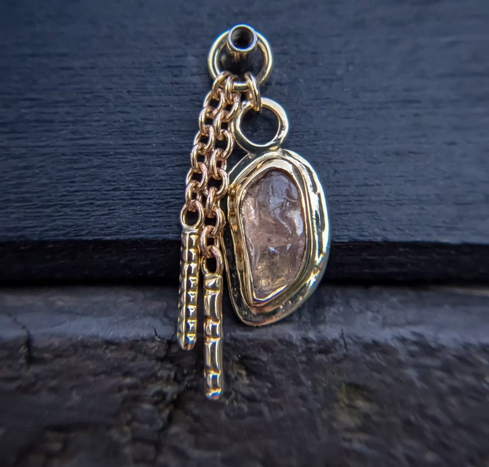 HIGH NOON HANDMADE - SANDMAN CHARM WITH ROUGH CHAMPAGNE IMPERIAL GARNET- 14KT YELLOW GOLD- CHARM