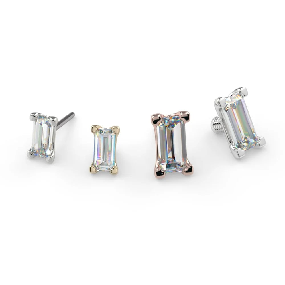 KIWI DIAMOND - LOW-PROFILE BAGUETTE PRONG - 3MM X 1.5MM - 14KT SOLID GOLD - THREADLESS END