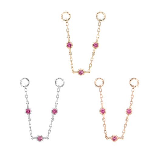 BUDDHA JEWELRY - 3 BEZEL PINK SAPPHIRE - 14KT SOLID GOLD - CHAIN