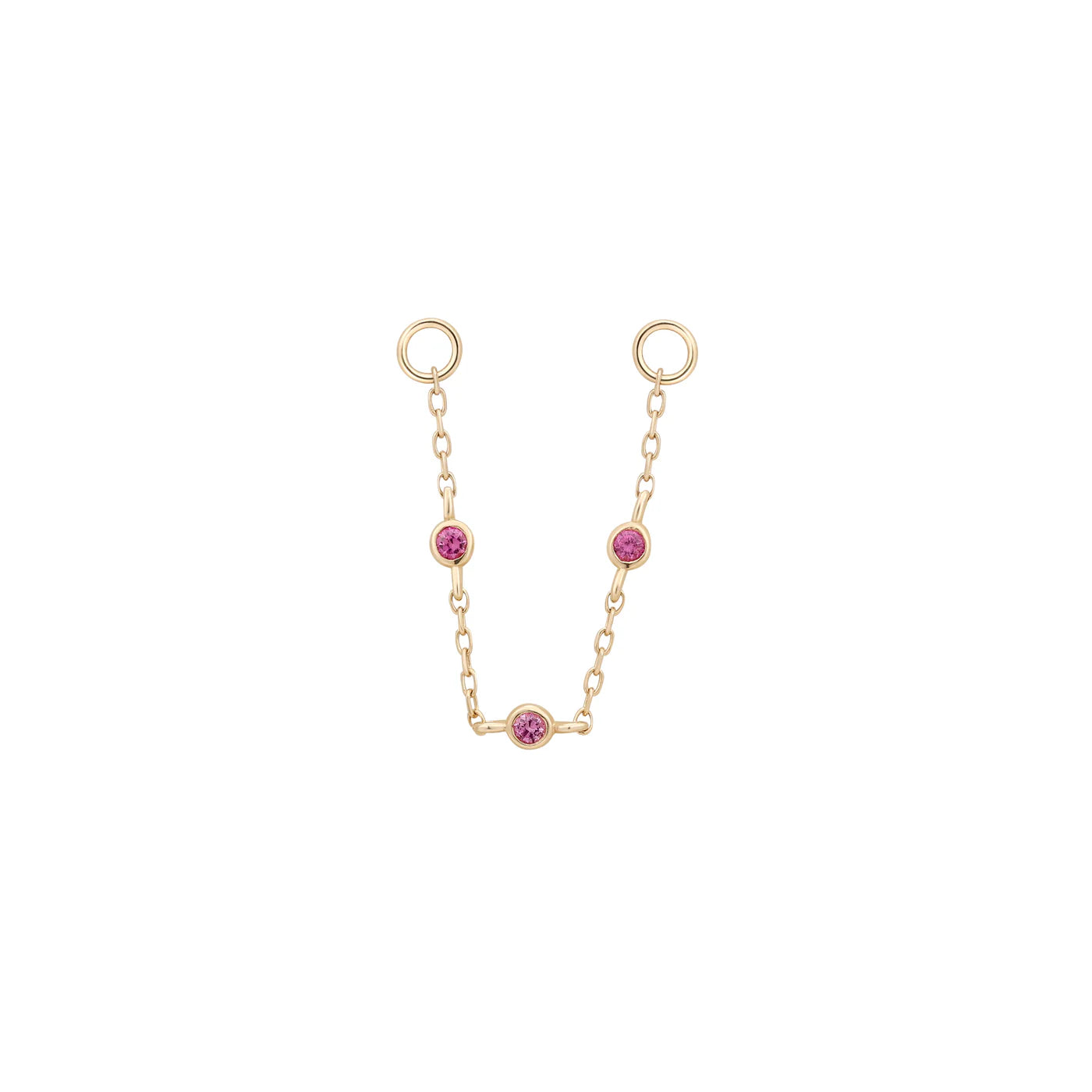 BUDDHA JEWELRY - 3 BEZEL PINK SAPPHIRE - 14KT SOLID GOLD - CHAIN