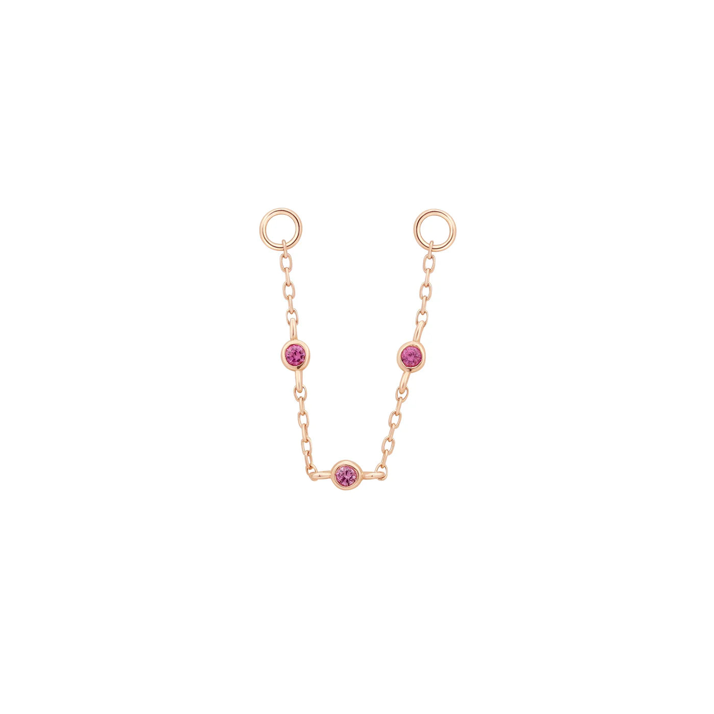 BUDDHA JEWELRY - 3 BEZEL PINK SAPPHIRE - 14KT SOLID GOLD - CHAIN