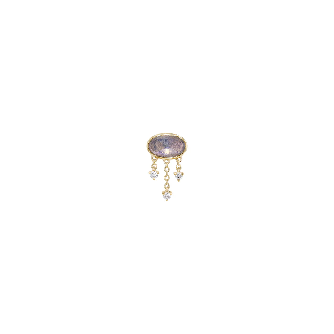 MODERN MOOD - ROSE CUT OVAL LABRADORITE WITH 3 DIAMOND AND CHAIN DANGLE - 14KT SOLID GOLD - THREADLESS END