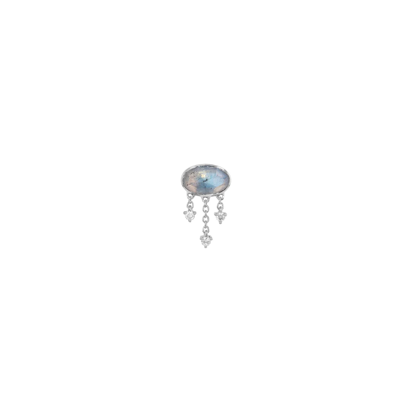 MODERN MOOD - ROSE CUT OVAL LABRADORITE WITH 3 DIAMOND AND CHAIN DANGLE - 14KT SOLID GOLD - THREADLESS END