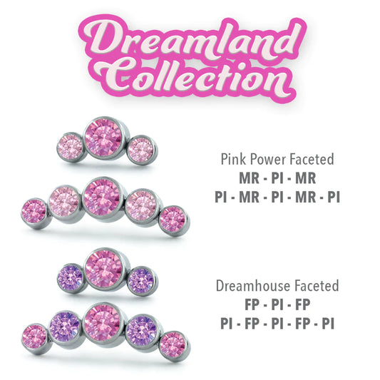 NEOMETAL - DREAMLAND BEZELSET 3 GEM CLUSTER - CURVED - TITANIUM - THREADLESS END