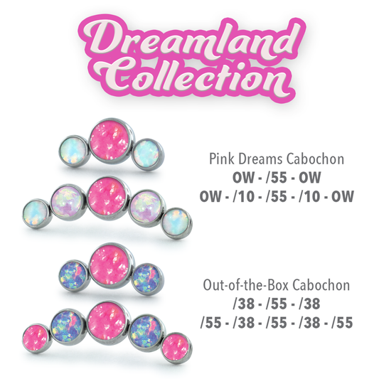 NEOMETAL - DREAMLAND BEZEL SET CABOCHON GEM CLUSTER - CURVED - TITANIUM - THREADLESS END