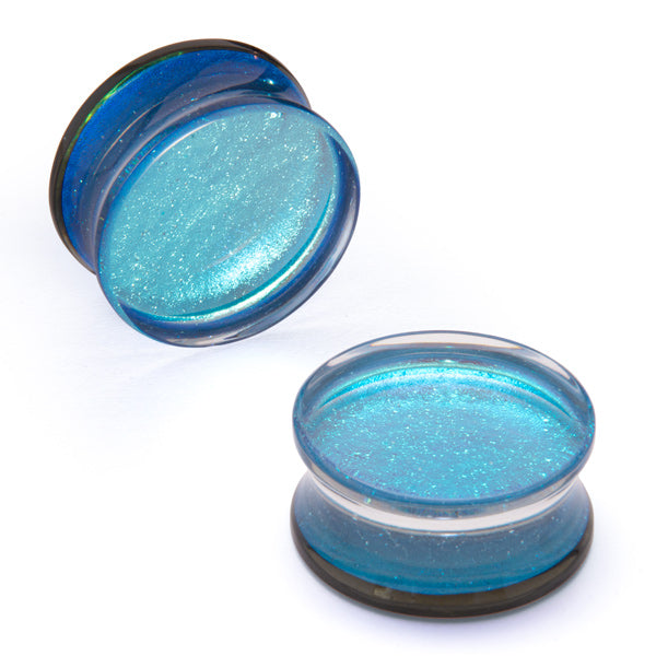 GORILLA GLASS - DELUXE DICHROIC PLUGS - SMOKE TURQUOISE- GLASS - PLUGS