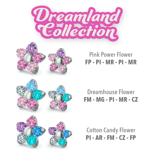 NEOMETAL - DREAMLAND FLOWER FACETED GEMS - TITANIUM - THREADLESS END