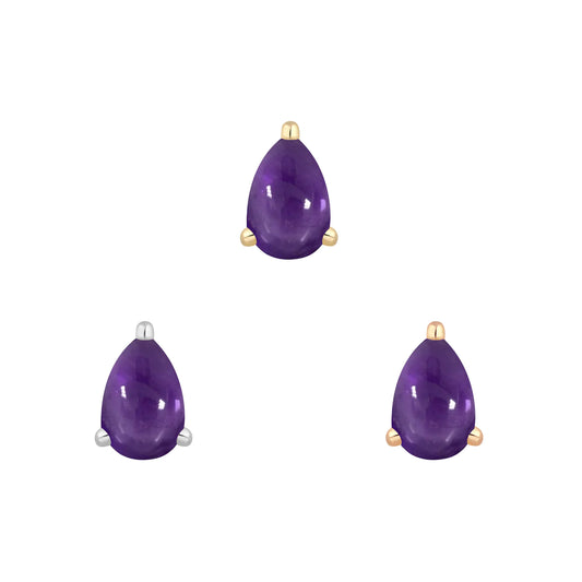 BUDDHA JEWELRY - AMETHYST PRONG PEAR - 14KT SOLID GOLD - THREADLESS END