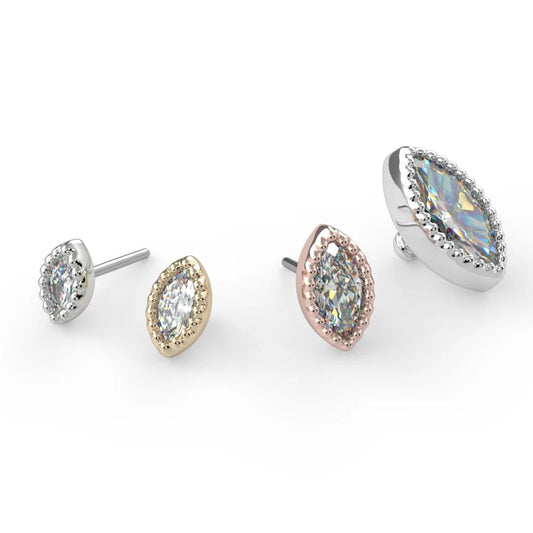 KIWI DIAMOND - MILGRAIN MARQUISE BEZEL (2.5mm x 1.25mm) - THREADLESS END