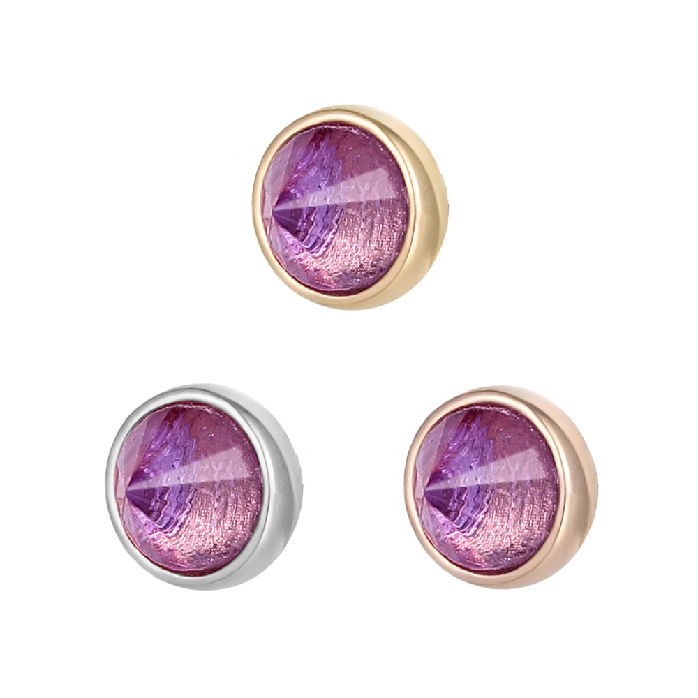 BUDDHA JEWELRY - ROUND BEZEL REVERSE SET - AMETHYST - 14KT SOLID GOLD - THREADLESS END