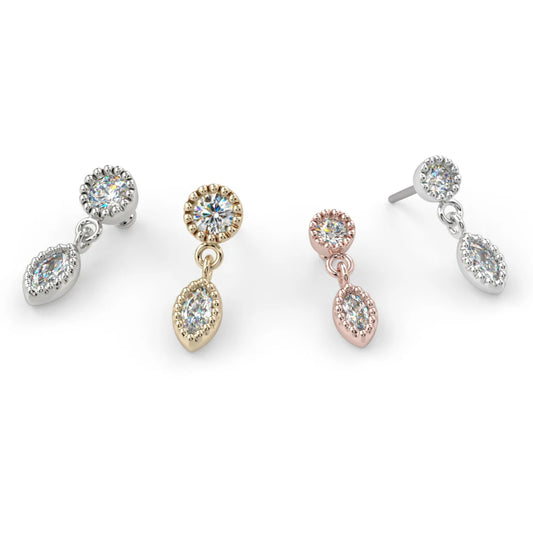 KIWI DIAMOND - MILGRAIN MARQUISE DANGLE - 14KT SOLID GOLD - THREADLESS END