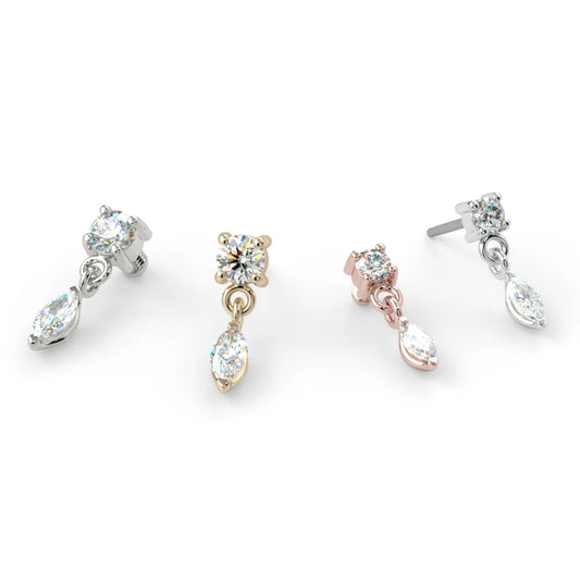 KIWI DIAMOND - PRONG MARQUISE DANGLE END (2mm) - 14KT SOLID GOLD - THREADLESS END