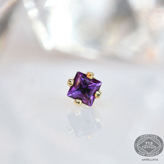 DUSK BODY JEWELRY - SQUARE PRONG - VIOLAC TOPAZ - 14KT SOLID GOLD - THREADLESS END