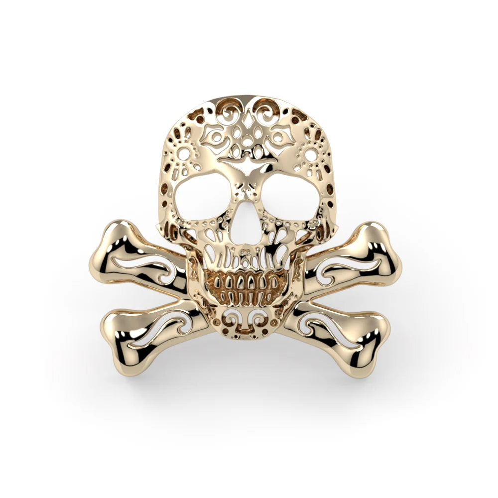 KIWI DIAMOND - FILIGREE SKULL & CROSSBONES - 14KT SOLID GOLD - THREADED END