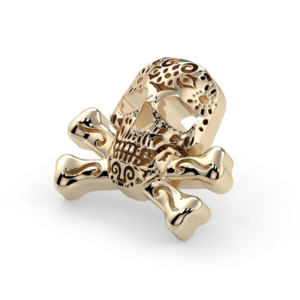 KIWI DIAMOND - FILIGREE SKULL & CROSSBONES - 14KT SOLID GOLD - THREADED END