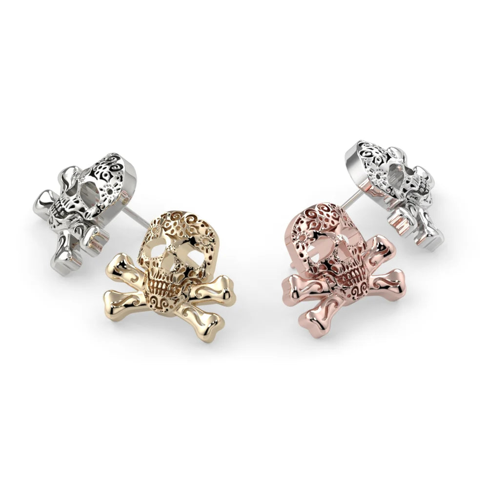 KIWI DIAMOND - FILIGREE SKULL & CROSSBONES - 14KT SOLID GOLD - THREADED END