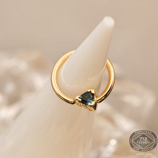 BVLA - FIXED RING WITH 3MM OPEN BACK TRILLION HALF BEZEL - 14KT SOLID GOLD - FIXED BEAD RING
